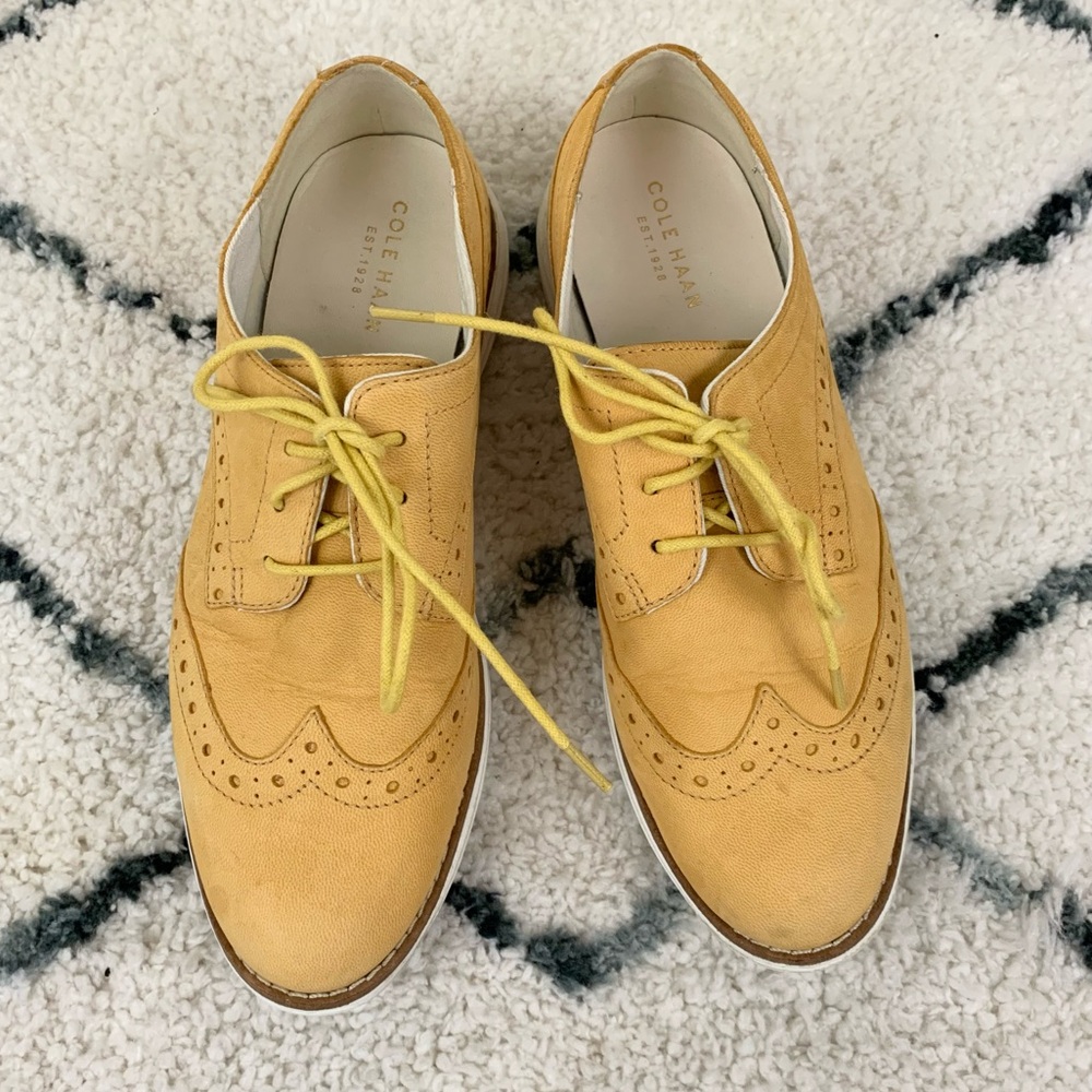 Cole Haan Yellow Brogue Lace-Up Oxfords Wingtip